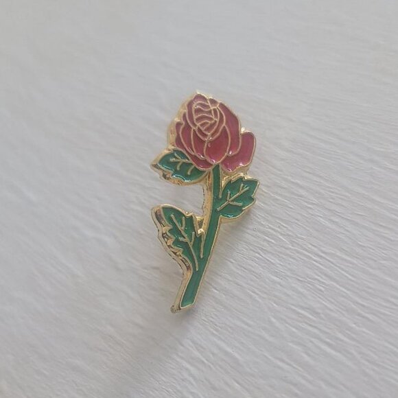 Red Rose Floral Vintage Lapel Pin Tie Tack - Picture 4 of 5